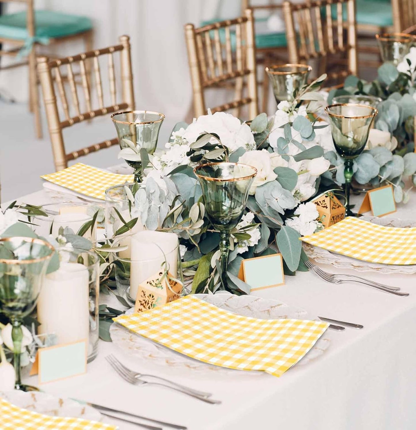 25 Pieces 3-ply Yellow Gingham Napkins 13 x 15.7 Inches Guest Bathroom Napkins Disposable Hand Towels for Bathroom Wedding Birthday Party Paper Dinner Napkins