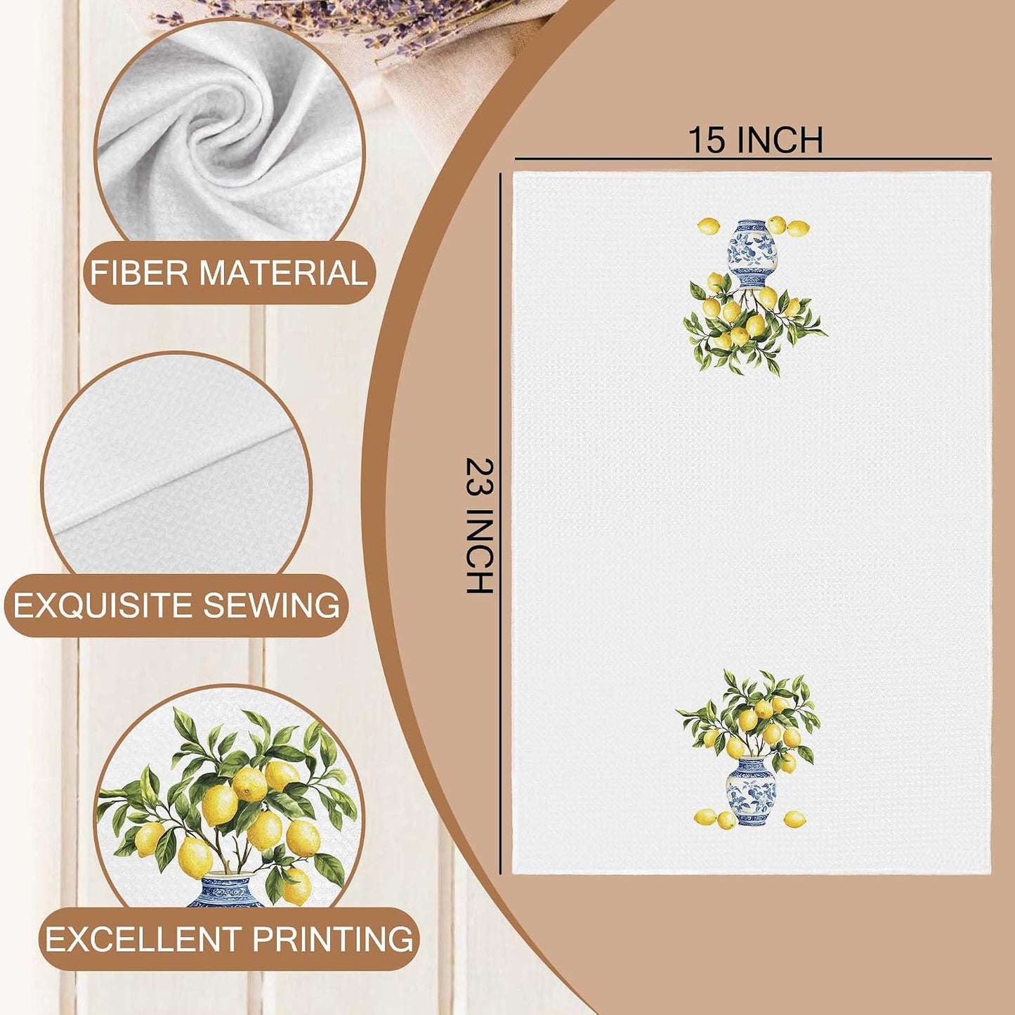 Lemon Chinoiserie Kitchen Towels, Blue and White Lemon Decorative Kitchen Towel, Lemon Gifts, Summer Mediterranean Lemons Hand Dish Tea Towels for Bathroom Decor