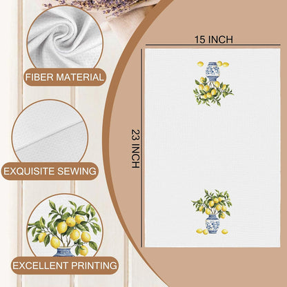 Lemon Chinoiserie Kitchen Towels, Blue and White Lemon Decorative Kitchen Towel, Lemon Gifts, Summer Mediterranean Lemons Hand Dish Tea Towels for Bathroom Decor
