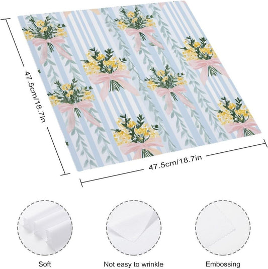 Pastel Lemon Floral Bouquets with Pink Bows Cloth Napkins Set of 6, Square Premium Reusable Washable Polyester Table Linen Napkin for Dinner Party