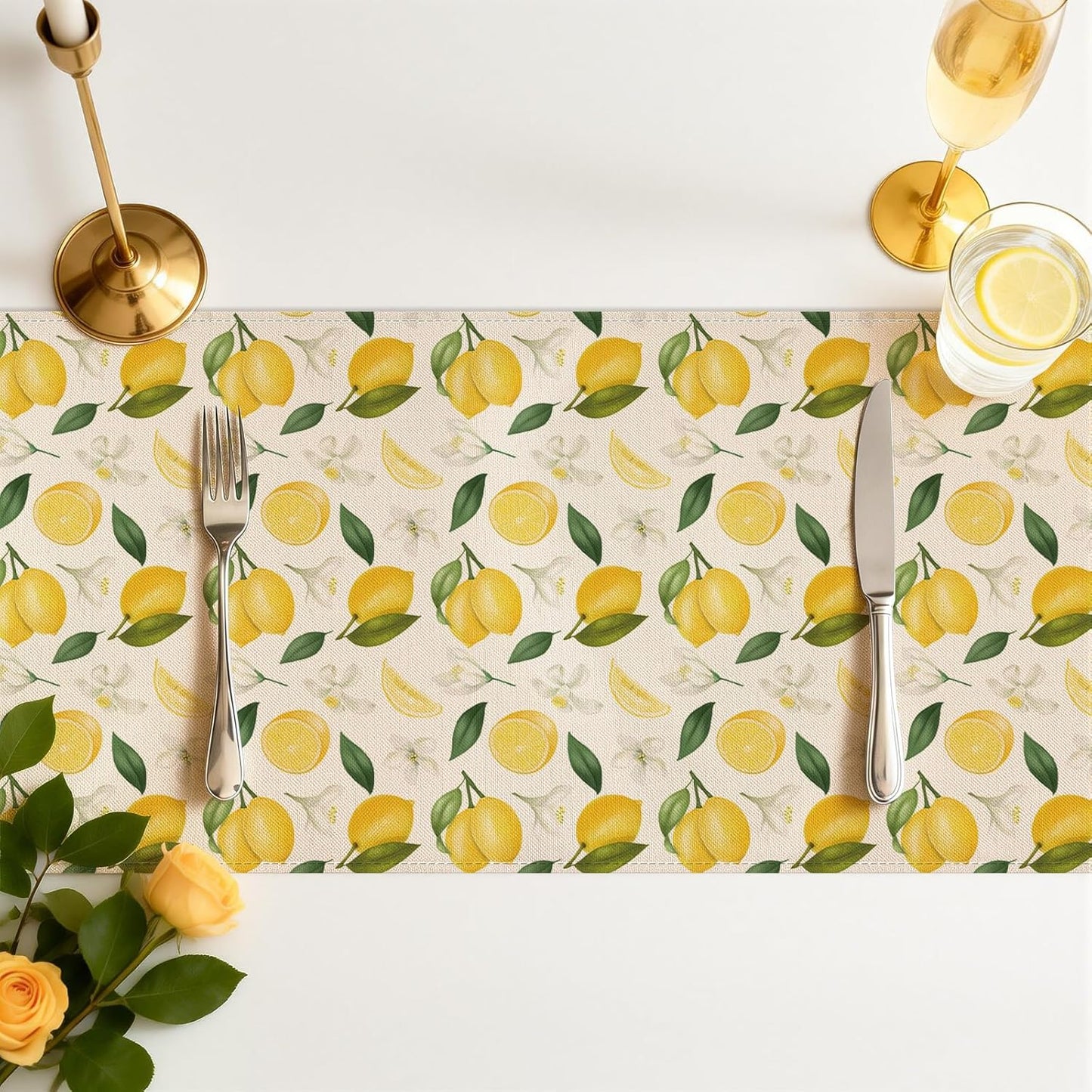Summer Lemon Table Runner, 13x72 Inch | Table Decoration for Summer Seasonal Anniversary Holiday Kitchen Dinning Table Home Party Decor