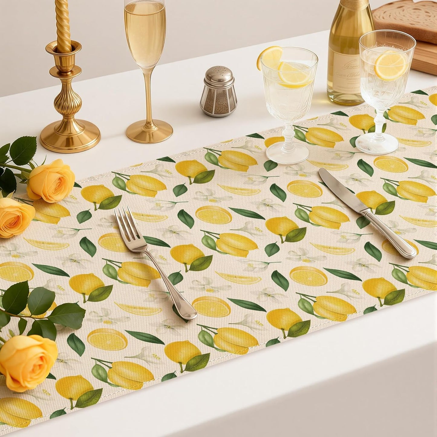 Summer Lemon Table Runner, 13x72 Inch | Table Decoration for Summer Seasonal Anniversary Holiday Kitchen Dinning Table Home Party Decor