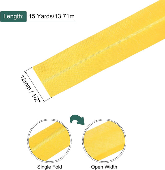 1/2 Inch Single Fold Bias Tape Polyester Continuous Bulk Bias Tape for Sewing,Seaming Quilting Hemming Binding Crafts (Yellow 15 Yards)