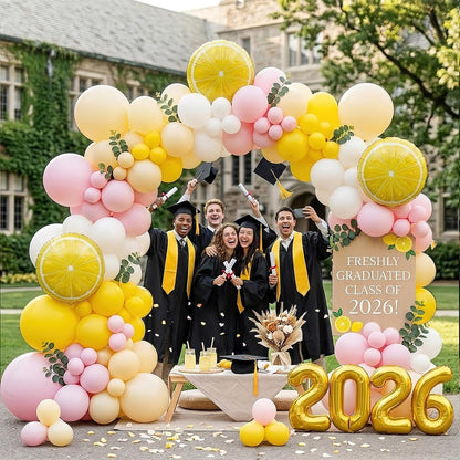 Lemon Balloon Arch Kit with Eucalyptus Leaves - 137Pcs Yellow Pink White Balloon Garland for Lemonade Baby Shower Summer Bridal Shower Tutti Frutti Birthday Party Decor