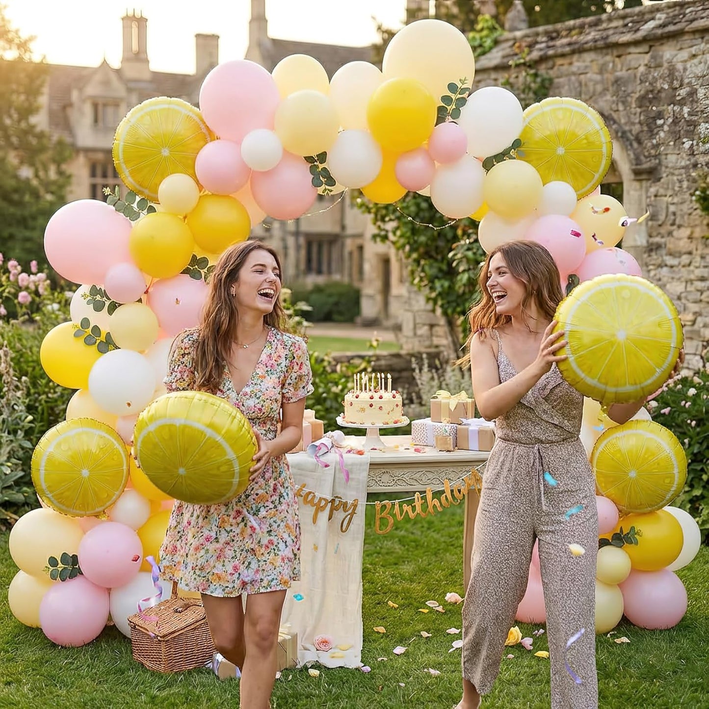 Lemon Balloon Arch Kit with Eucalyptus Leaves - 137Pcs Yellow Pink White Balloon Garland for Lemonade Baby Shower Summer Bridal Shower Tutti Frutti Birthday Party Decor
