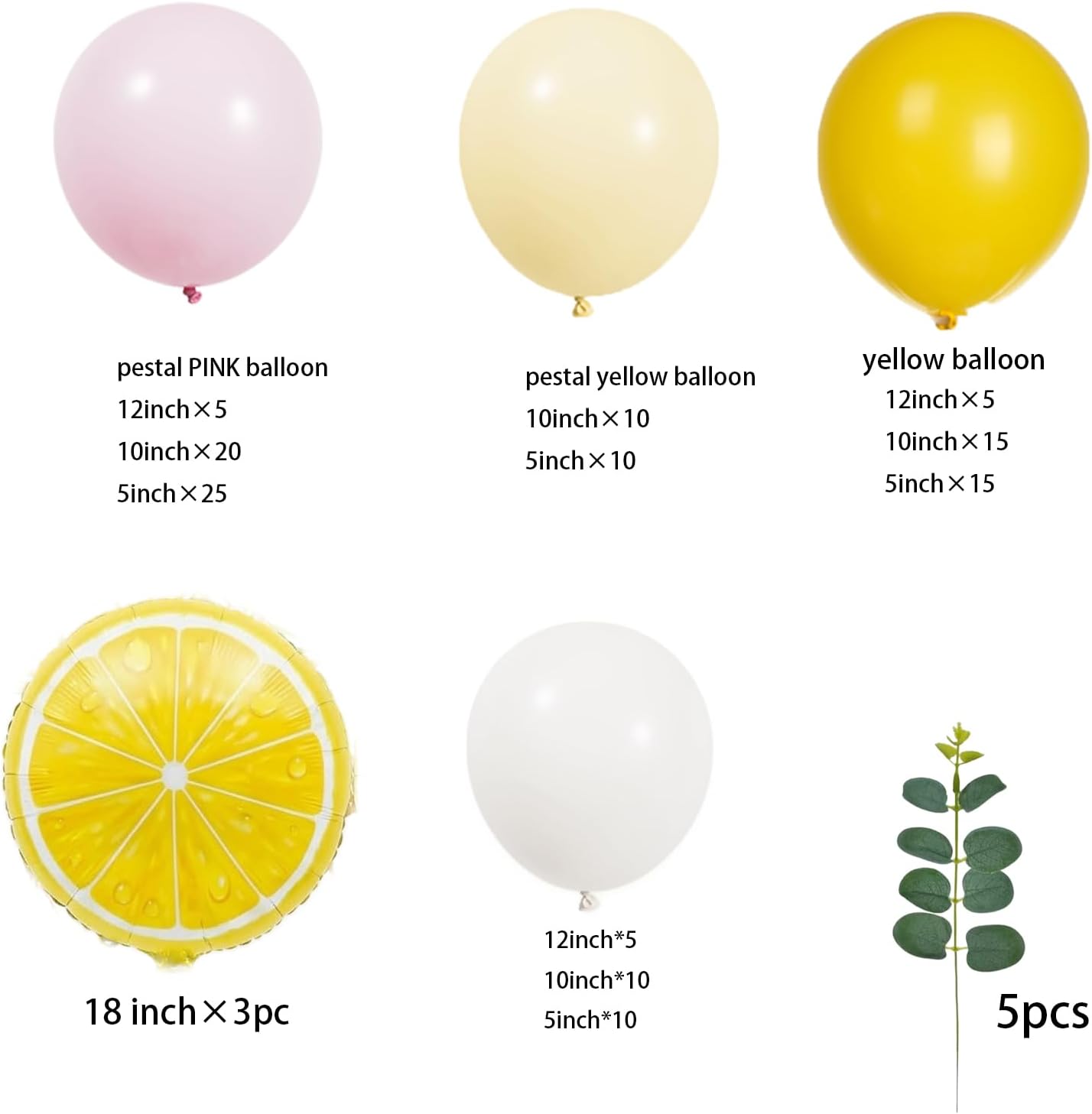 Lemon Balloon Arch Kit with Eucalyptus Leaves - 137Pcs Yellow Pink White Balloon Garland for Lemonade Baby Shower Summer Bridal Shower Tutti Frutti Birthday Party Decor