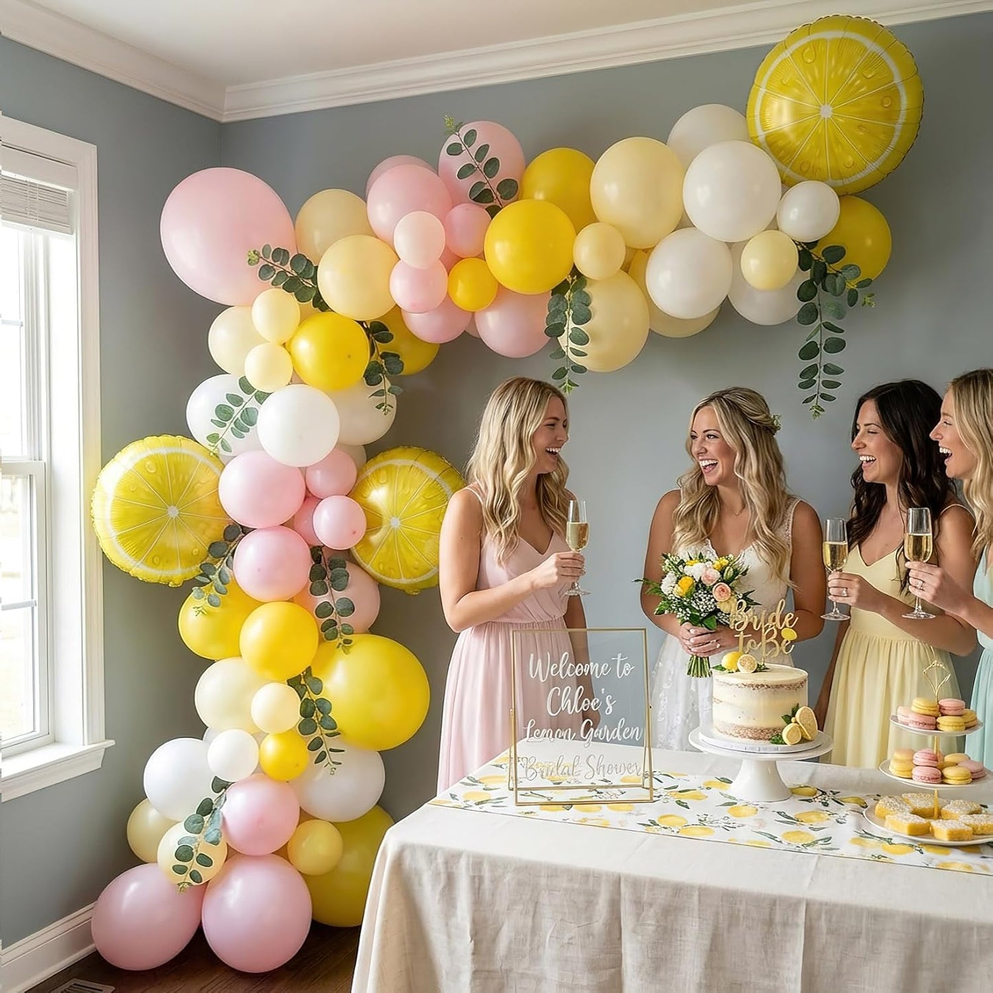 Lemon Balloon Arch Kit with Eucalyptus Leaves - 137Pcs Yellow Pink White Balloon Garland for Lemonade Baby Shower Summer Bridal Shower Tutti Frutti Birthday Party Decor