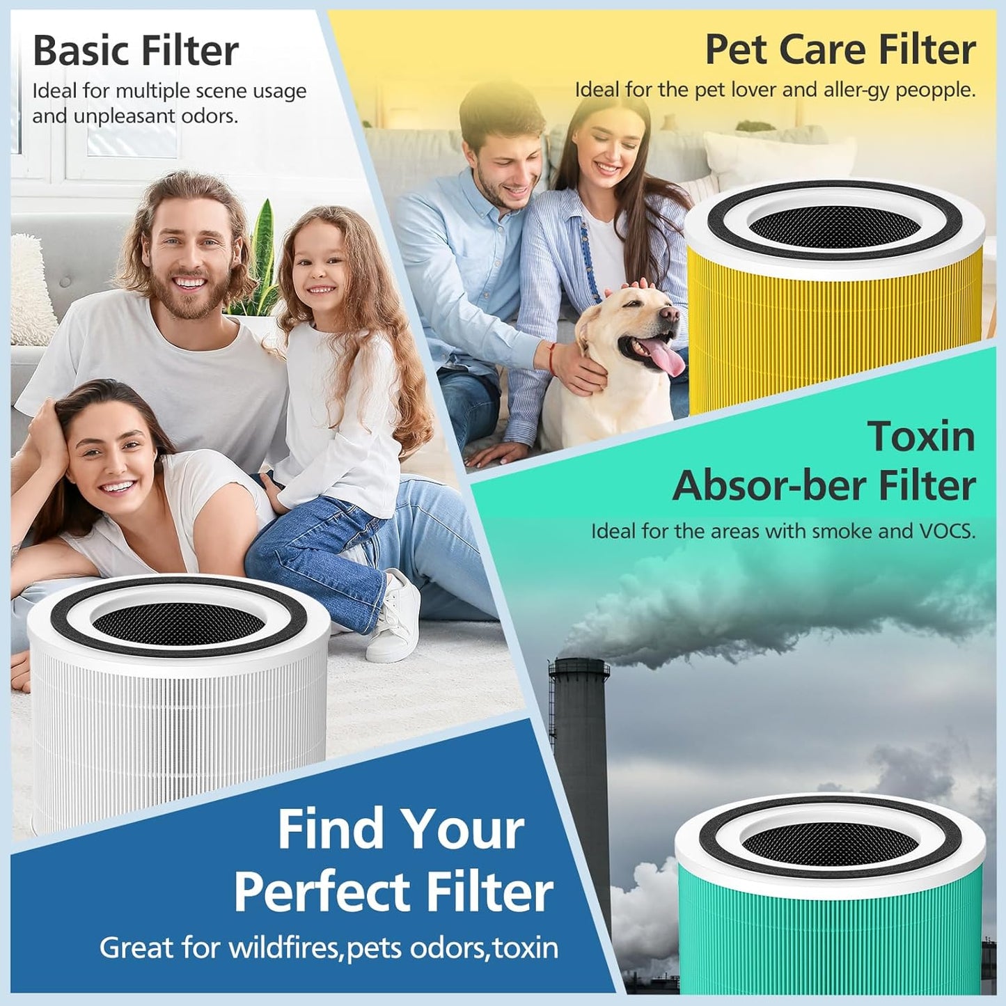 2 Pack 240 Pet Care Replacement Filter for 240 Air Purifier Yellow | 3-in-1 Filter Replacement with Activated Carbon Filter