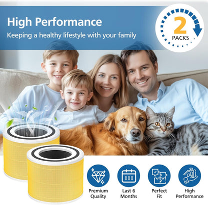 2 Pack 240 Pet Care Replacement Filter for 240 Air Purifier Yellow | 3-in-1 Filter Replacement with Activated Carbon Filter