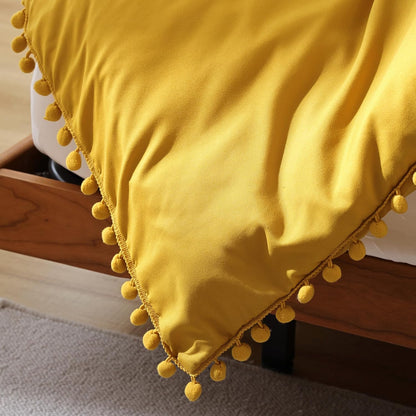 Queen Comforter Set - Comforter Queen Size Sets with Ball Pom Fringe, Soft Bedding Set for All Seasons - 3 Pieces, 1 Comforter (90"x90") & 2 Pillow Shams (20"x26"), Mustard Yellow