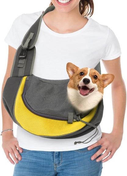 Pet Dog Sling Carrier Breathable Mesh Hands-Free Crossbody Bag for Small Dogs Cat Rabbit Outdoor Travel Yellow