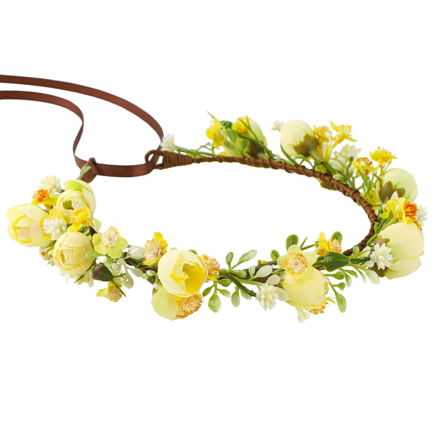 Yellow Flower Crown for Women, Fairy Floral Headband | Renaissance Hair Accessories, Elf Cosplay, Weeding Bride Headpiece Cosplay Birthday Party Festival