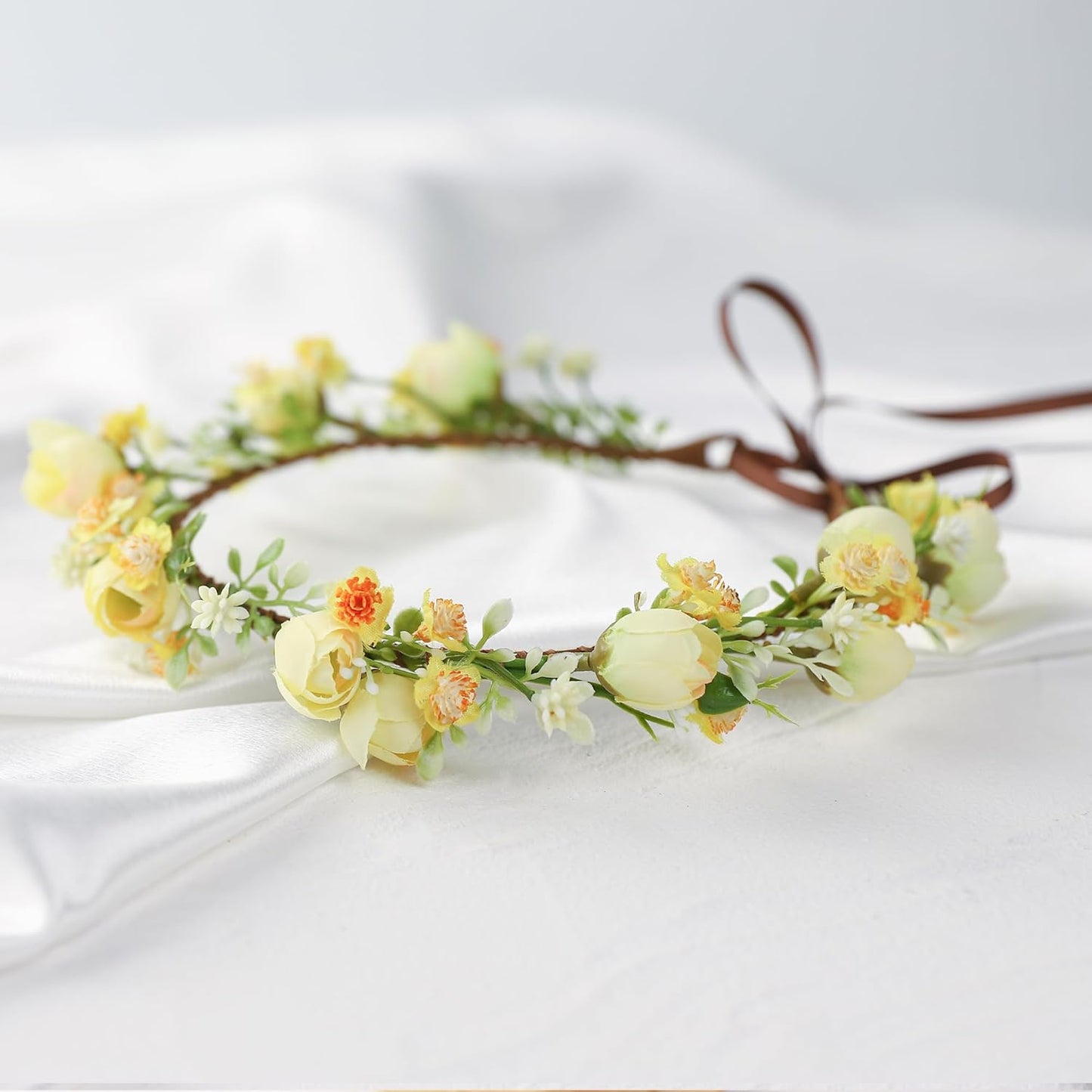 Yellow Flower Crown for Women, Fairy Floral Headband | Renaissance Hair Accessories, Elf Cosplay, Weeding Bride Headpiece Cosplay Birthday Party Festival