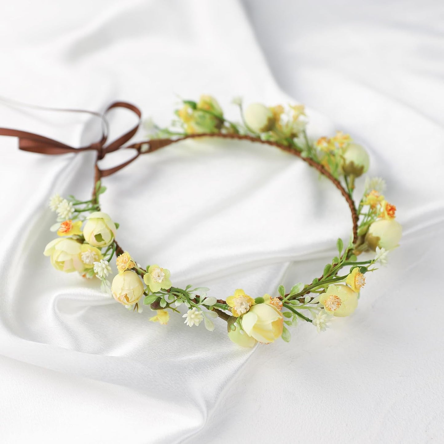 Yellow Flower Crown for Women, Fairy Floral Headband | Renaissance Hair Accessories, Elf Cosplay, Weeding Bride Headpiece Cosplay Birthday Party Festival