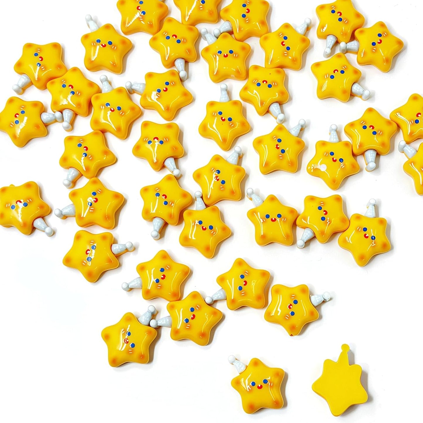40PCS Yellow Star-Shaped Resin Flatback Charms, Cute Star with White Hat Embellishments Bulk, Glossy Resin Ornaments for DIY Crafts, Scrapbooking, Phone Case & Jewelry Making Decorations Supplies