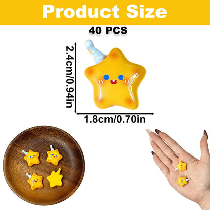40PCS Yellow Star-Shaped Resin Flatback Charms, Cute Star with White Hat Embellishments Bulk, Glossy Resin Ornaments for DIY Crafts, Scrapbooking, Phone Case & Jewelry Making Decorations Supplies