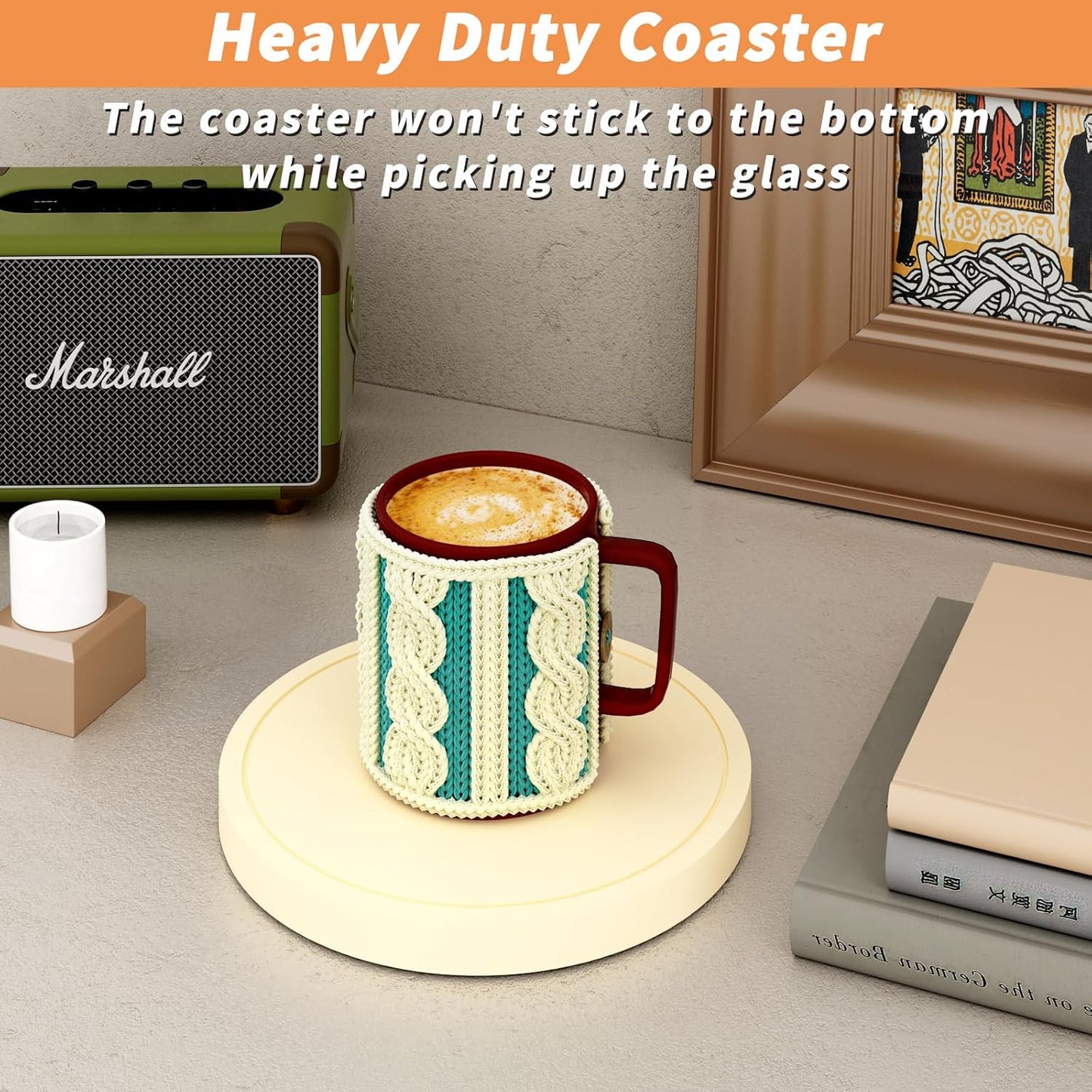 6Pcs Drink Coaster with Holder, Lemon-Yellow Absorbent Coasters for Drinks, Non-Slip with Velvet Bottom, Thick Heavy Duty 4 inch Ceramic Coasters, Home Decor Coffee Bar Accessories
