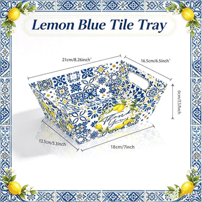 24Pcs Blue Tile Lemon Baskets For Gift Empty, 4 Designs Paper Trays with 24 Clear Cello Bags & 8 Bows, Thank You Cookie Gift Boxes for Wedding, Bridal Shower, Birthday Party Favors