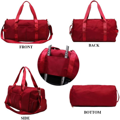 Sports Gym Bag for Women Travel Duffel Bag with Wet Pocket and Shoes Compartment for Training Swim Yoga(Red)