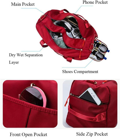Sports Gym Bag for Women Travel Duffel Bag with Wet Pocket and Shoes Compartment for Training Swim Yoga(Red)