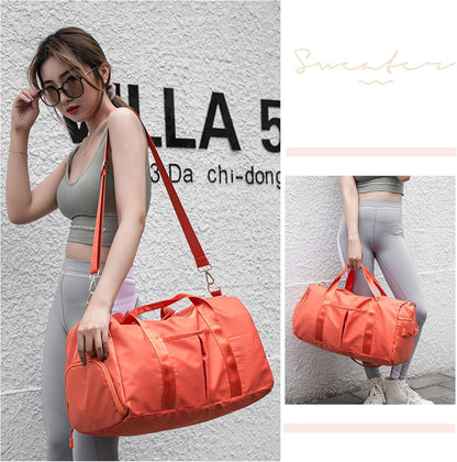 Sports Gym Bag for Women Travel Duffel Bag with Wet Pocket and Shoes Compartment for Training Swim Yoga(Red)