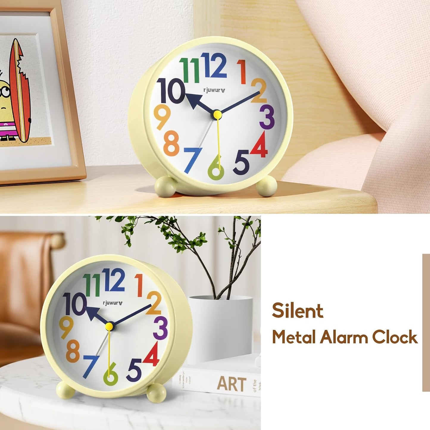Metal Super Silent Beep Alarm Clock, Desk Alarm Clock Bedroom Clock, Child Interest Alarm Clock(Cheese Yellow)