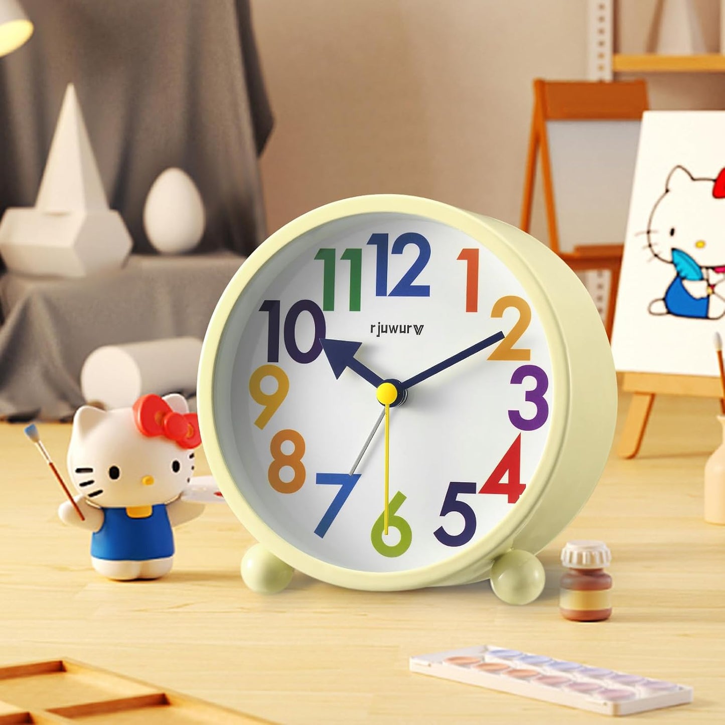 Metal Super Silent Beep Alarm Clock, Desk Alarm Clock Bedroom Clock, Child Interest Alarm Clock(Cheese Yellow)