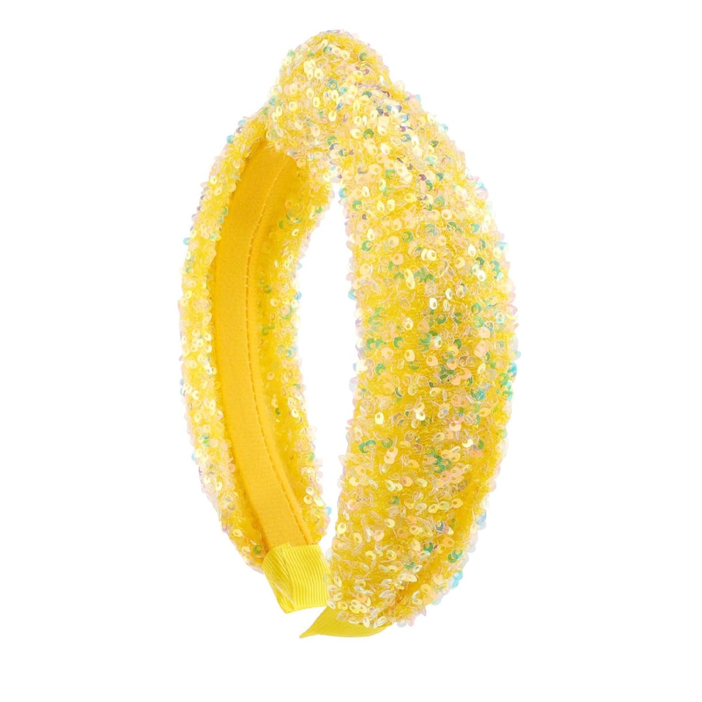Yellow Glitter Knotted Headband Summer Knot Hair Bands Fashion Sequin Hair Hoop Women Girls Hair Accessories for Summer Theme Birthday Wedding Party Supplies(Yellow, Large)