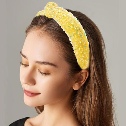 Yellow Glitter Knotted Headband Summer Knot Hair Bands Fashion Sequin Hair Hoop Women Girls Hair Accessories for Summer Theme Birthday Wedding Party Supplies(Yellow, Large)