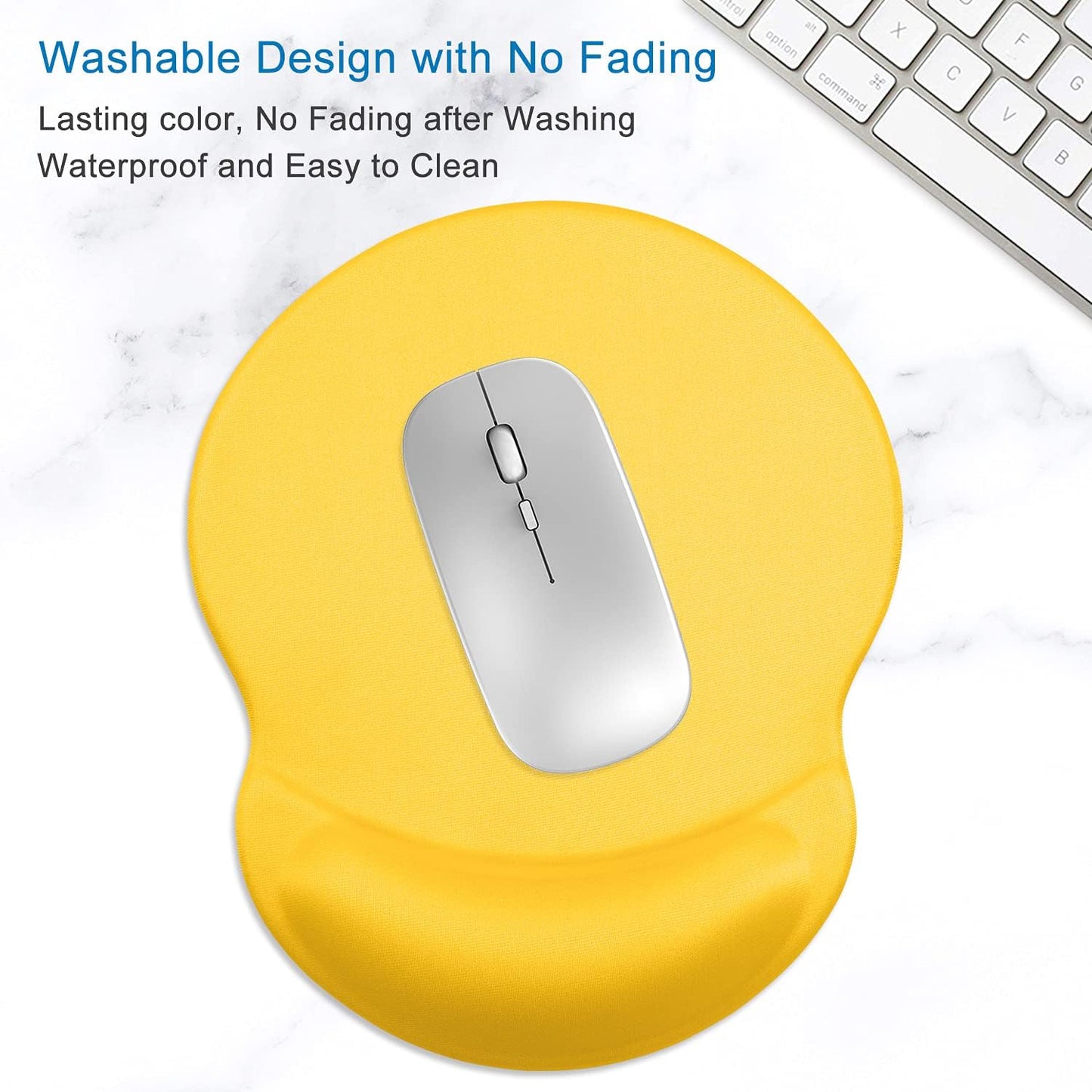 Ergonomic Mouse Pad with Gel Wrist Support Small Wrist Rest Smooth Surface Non-Slip PU Base Comfortable Office Supplies Pain Relief, 8.7 x 7.2 inches, Apricot Yellow