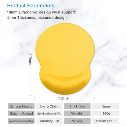 Ergonomic Mouse Pad with Gel Wrist Support Small Wrist Rest Smooth Surface Non-Slip PU Base Comfortable Office Supplies Pain Relief, 8.7 x 7.2 inches, Apricot Yellow