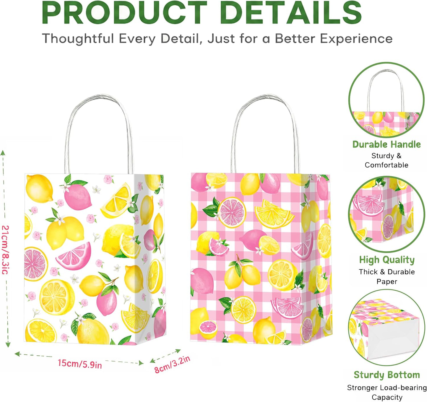Pink and Yellow Lemonade Party Favor Bags 12Pcs Summer Lemon Theme Gift Bags with Handles for Birthday Decorations, Baby Shower Supplies Citrus Fruit Goodie Bags Decor