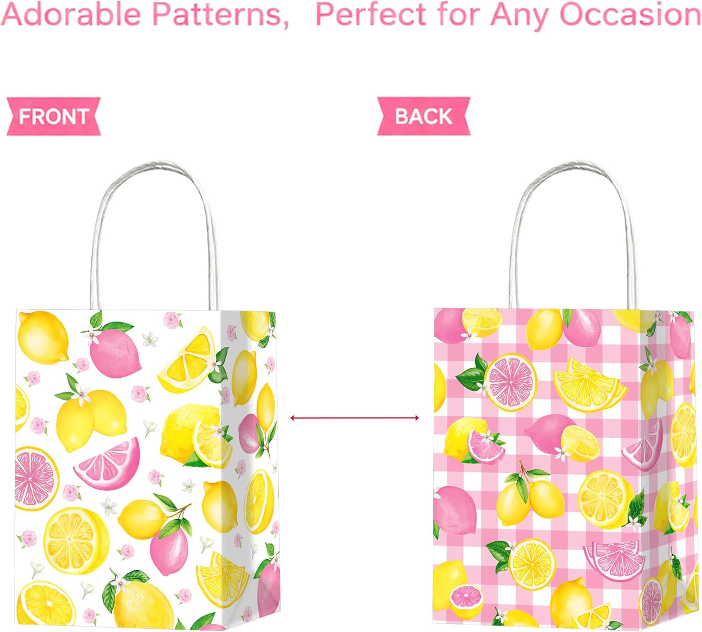 Pink and Yellow Lemonade Party Favor Bags 12Pcs Summer Lemon Theme Gift Bags with Handles for Birthday Decorations, Baby Shower Supplies Citrus Fruit Goodie Bags Decor