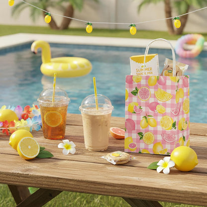 Pink and Yellow Lemonade Party Favor Bags 12Pcs Summer Lemon Theme Gift Bags with Handles for Birthday Decorations, Baby Shower Supplies Citrus Fruit Goodie Bags Decor