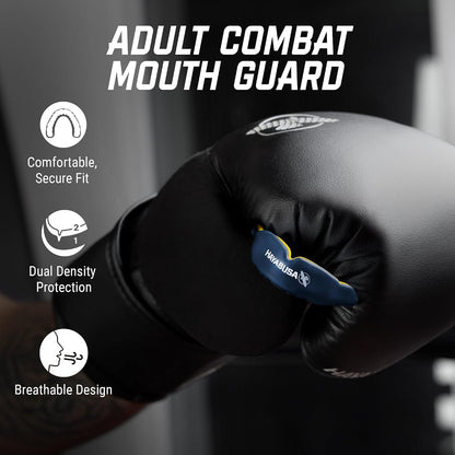 Combat Sports Mouth Guard Youth, Kids and Adult Sizes Comes with Case - Blue/Yellow, Adult