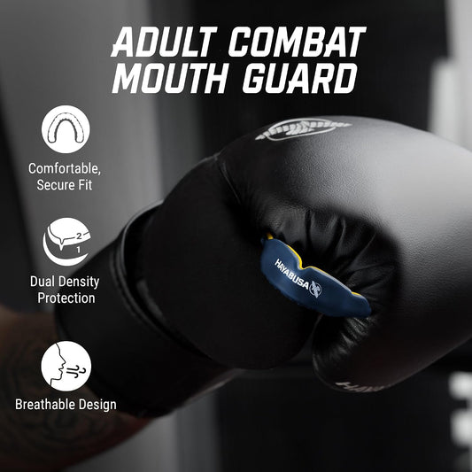 Combat Sports Mouth Guard Youth, Kids and Adult Sizes Comes with Case - Blue/Yellow, Adult
