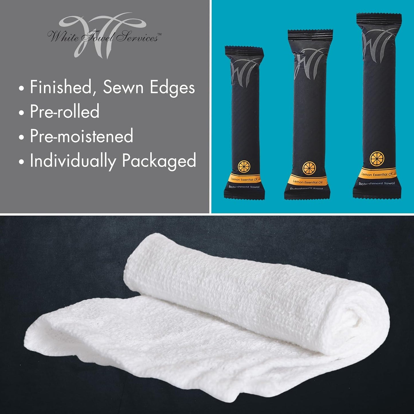 8" x 8in Moist Cotton Towel Individually Wrapped - Lemon and Peach-Mango (Case of 100) - Single-Use Oshibori Style Cotton Hospitality Towels