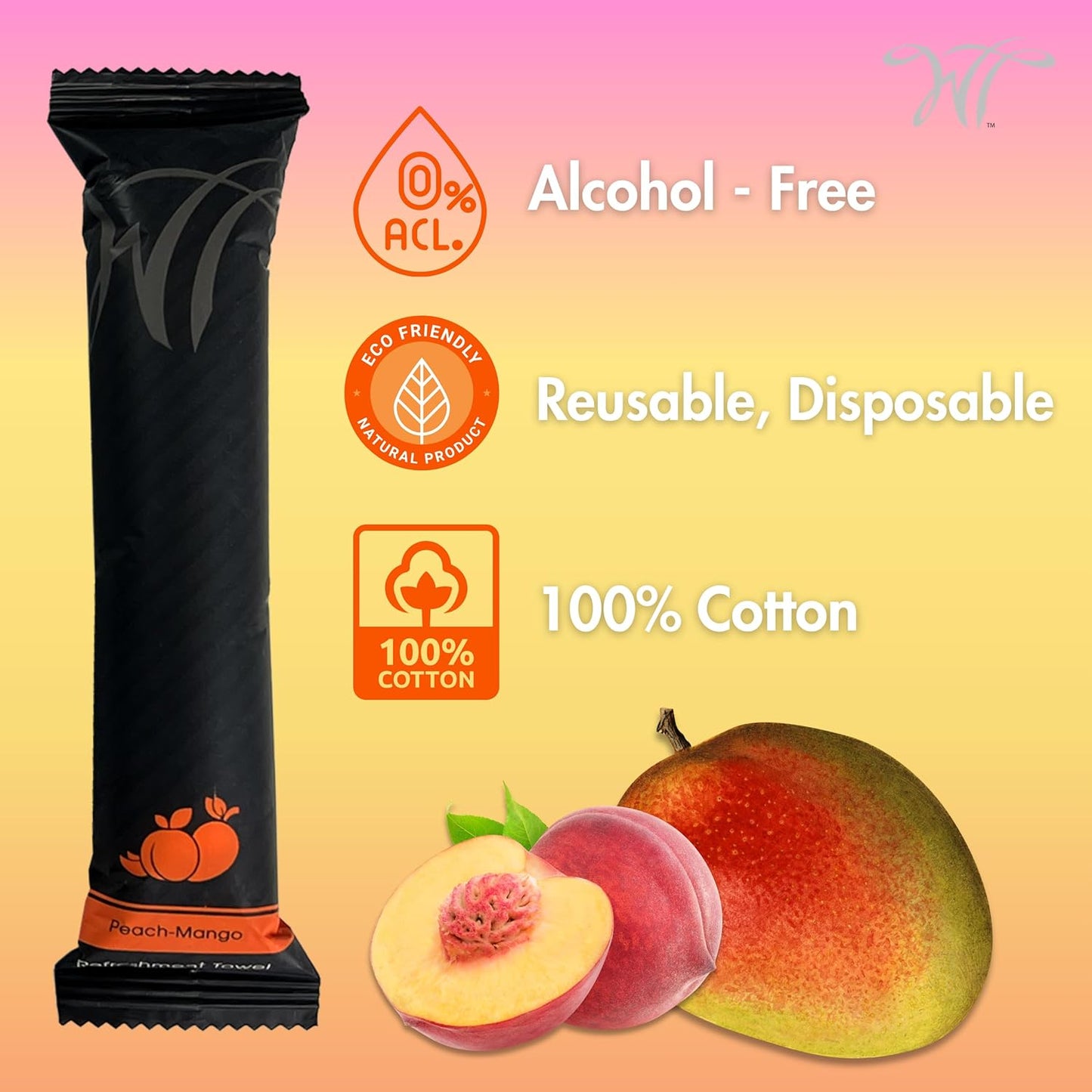 8" x 8in Moist Cotton Towel Individually Wrapped - Lemon and Peach-Mango (Case of 100) - Single-Use Oshibori Style Cotton Hospitality Towels