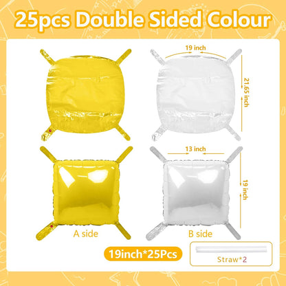 25PCS Yellow White Square Foil Balloons Wall Backdrop | Double Sided Pearl White and Yellow Balloons Arch Kit for Birthday Wedding Anniversary Baby Bridal Shower Party Decorations