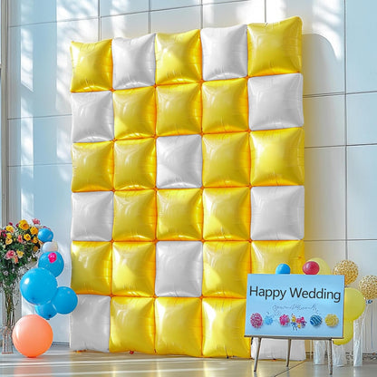 25PCS Yellow White Square Foil Balloons Wall Backdrop | Double Sided Pearl White and Yellow Balloons Arch Kit for Birthday Wedding Anniversary Baby Bridal Shower Party Decorations