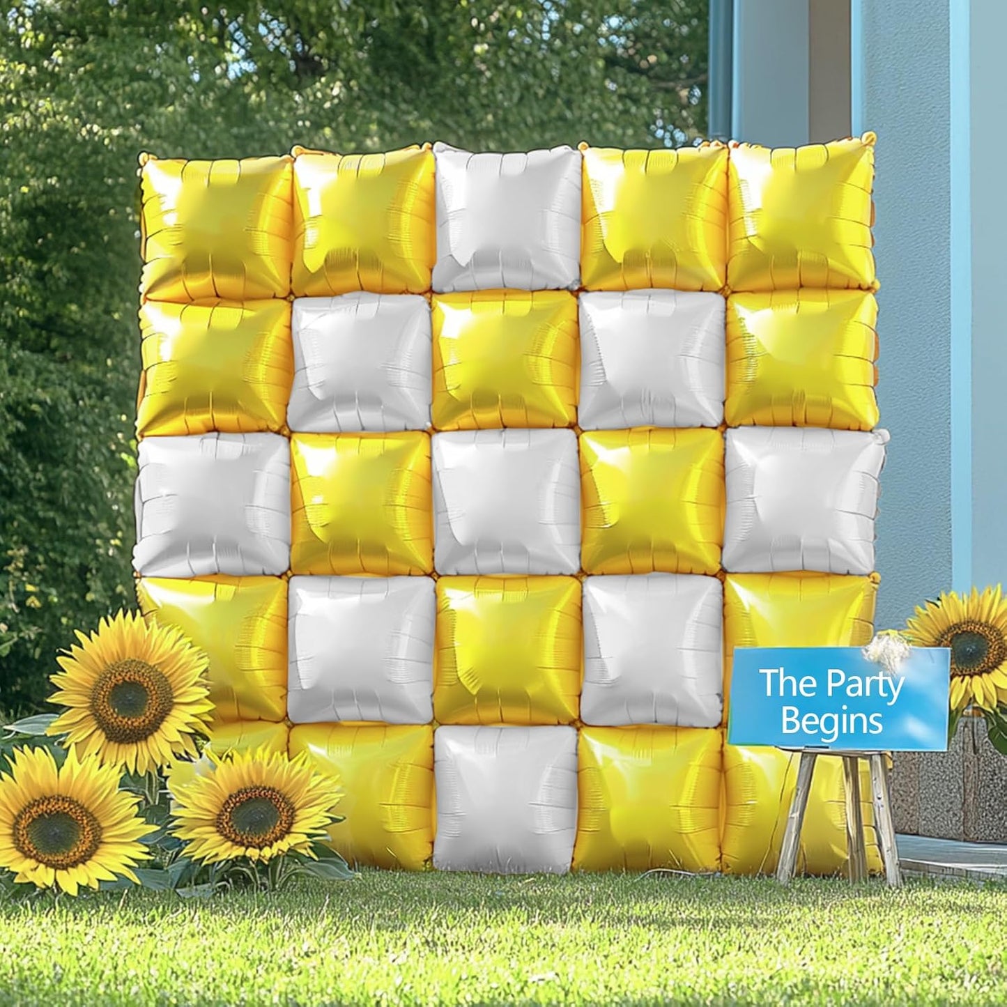25PCS Yellow White Square Foil Balloons Wall Backdrop | Double Sided Pearl White and Yellow Balloons Arch Kit for Birthday Wedding Anniversary Baby Bridal Shower Party Decorations