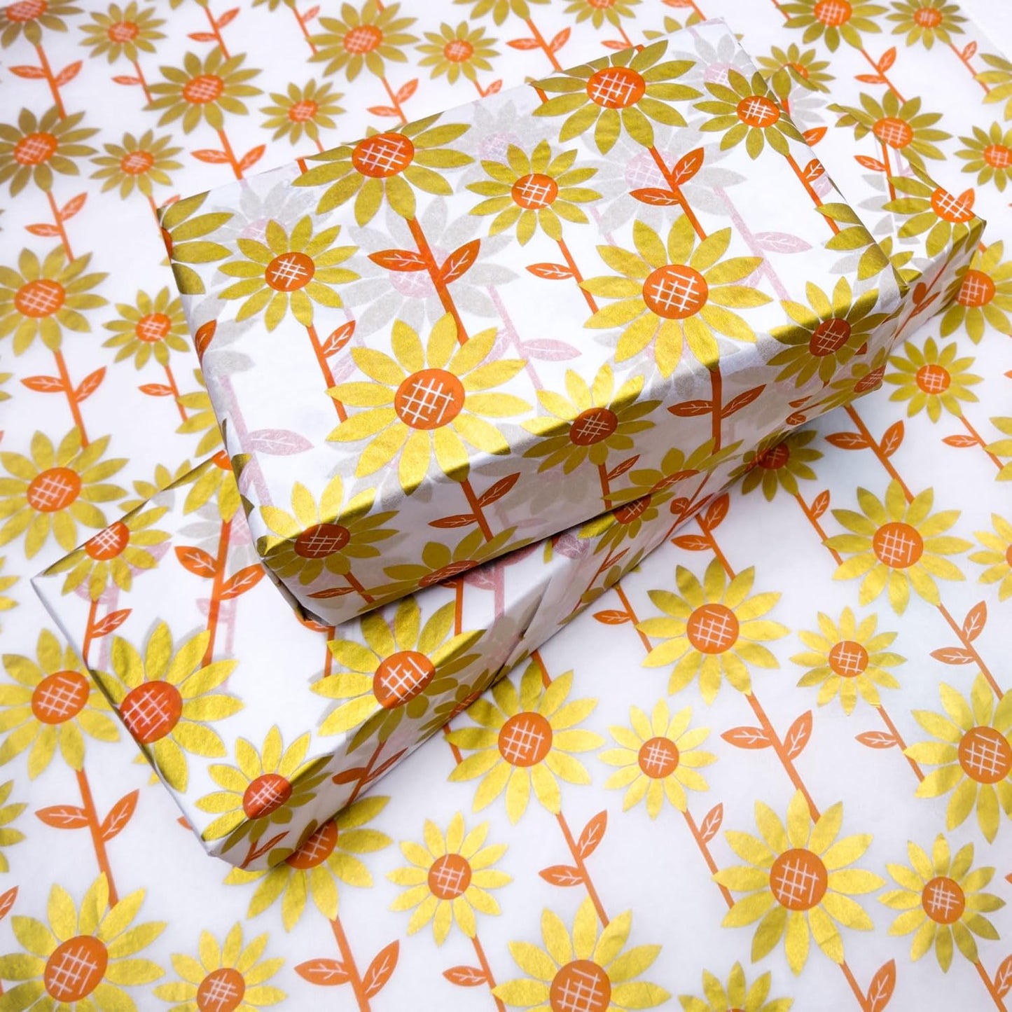 100 Sunflower Tissue Paper, Gold and Brown, 20" x 14", Perfect for Sunflower Party, Art Crafts, and Gift Bags