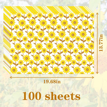 100 Sunflower Tissue Paper, Gold and Brown, 20" x 14", Perfect for Sunflower Party, Art Crafts, and Gift Bags