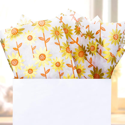 100 Sunflower Tissue Paper, Gold and Brown, 20" x 14", Perfect for Sunflower Party, Art Crafts, and Gift Bags