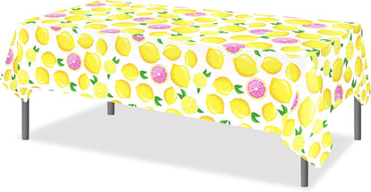 2 Pcs Lemon Plastic Tablecloth, Lemon Summer Table Cover Lemon Disposable Rectangle Table Cover Yellow Lemon Waterproof Table Cloth for Summer Lemon Party Summer Fruit Party Picnic Decor, 54 x 87 Inch
