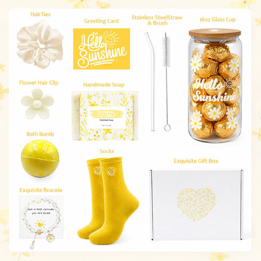 Gift Baskets for Women, Mothers Day Gifts, 9pcs Unique Birthday Gifts for Women, Thinking of You Gift for Women Self Care Gifts Sending Sunshine Cheer Up Gifts Box for Best Friend Sister Coworker