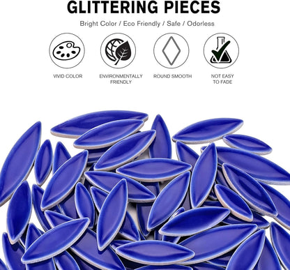 Petal Mosaic Tiles for Crafts, 200g Flower Leaf Ceramic Tiles Pieces for Mosaic Craft Supplies, DIY Outdoor Decor (Iridescent Yellow)