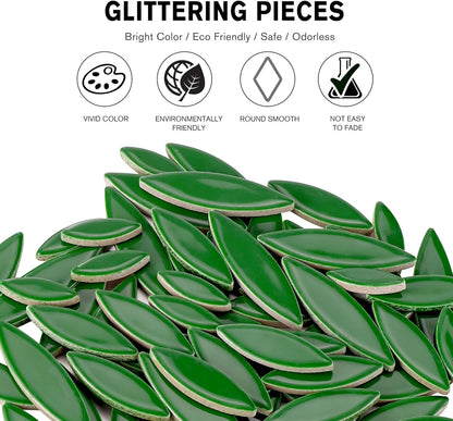 Petal Mosaic Tiles for Crafts, 200g Flower Leaf Ceramic Tiles Pieces for Mosaic Craft Supplies, DIY Outdoor Decor (Iridescent Yellow)
