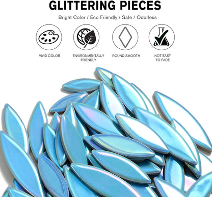 Petal Mosaic Tiles for Crafts, 200g Flower Leaf Ceramic Tiles Pieces for Mosaic Craft Supplies, DIY Outdoor Decor (Iridescent Yellow)