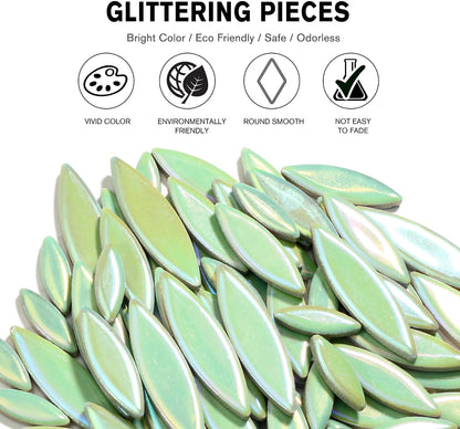 Petal Mosaic Tiles for Crafts, 200g Flower Leaf Ceramic Tiles Pieces for Mosaic Craft Supplies, DIY Outdoor Decor (Iridescent Yellow)